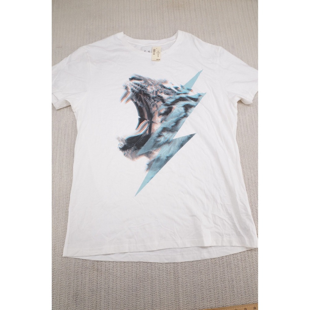 Free State Shirt Mens Large White 3D Tiger Lightning Bolt Graphic Short Sleeve